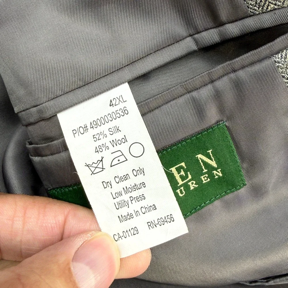 Lauren Ralph Lauren Sport Coat Mens 42XL Gray Silk Wool Herringbone Plaid Blazer